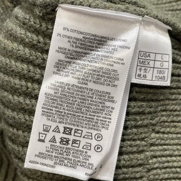 NEW BROOKS BROTHERS Men's Cardigan Ribbed Cotton Shawl Collar Size L Green - Picture 4 of 7